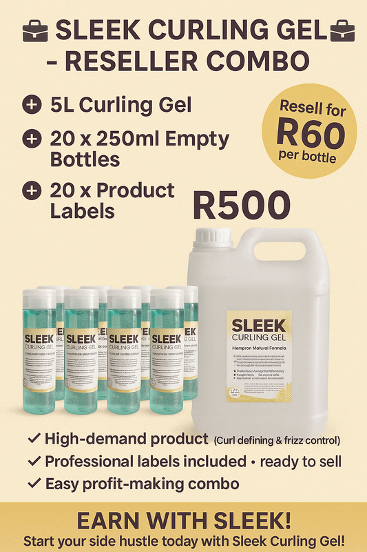 Sleek Curling Gel Reseller Combo – 5L + 20 x 250ml Bottles & Labels | Wholesale Haircare