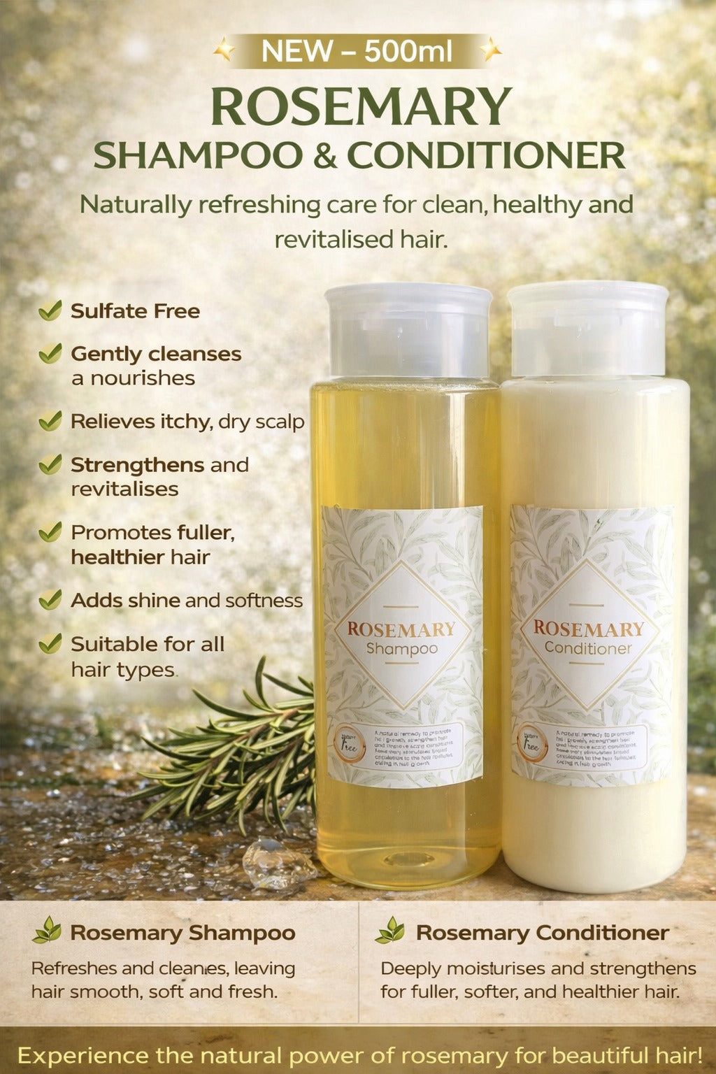 500ml Rosemary Sulphate Free Shampoo & Conditioner