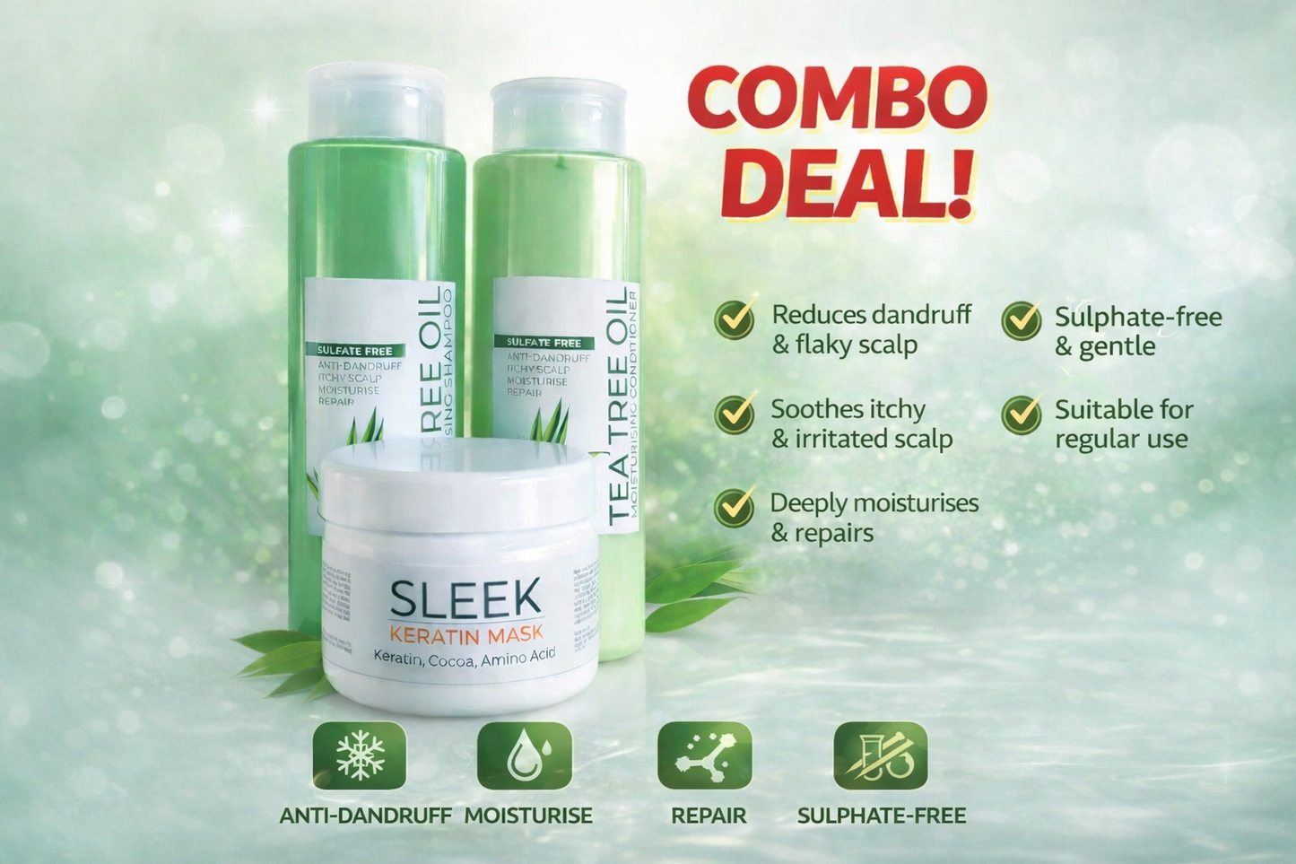 ALOE SHAMPOO AND CONDITIONER + SLEEK KERATIN MASK