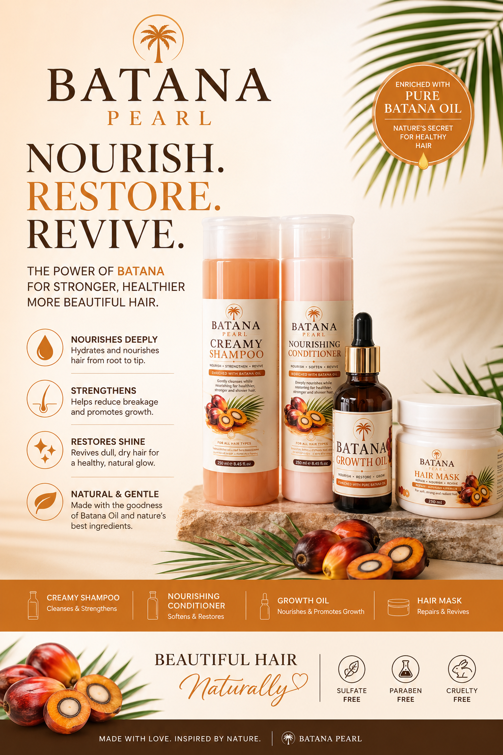 Batana Pearl Complete Hair Care Set – Shampoo, Conditioner, Growth Oil & Hair Mask