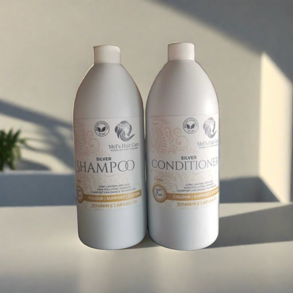 1L Silver Shampoo & Conditioner Set - Natural Hair Care Products for Brightening and Nourishing Gray and Silver Hair.