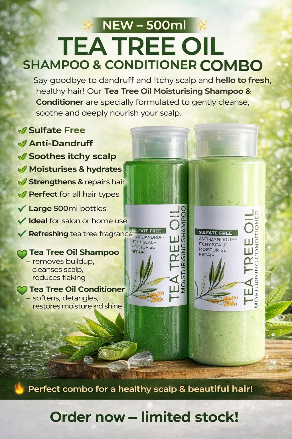 500ml Tea Tree Sulphate Free Shampoo & Conditioner