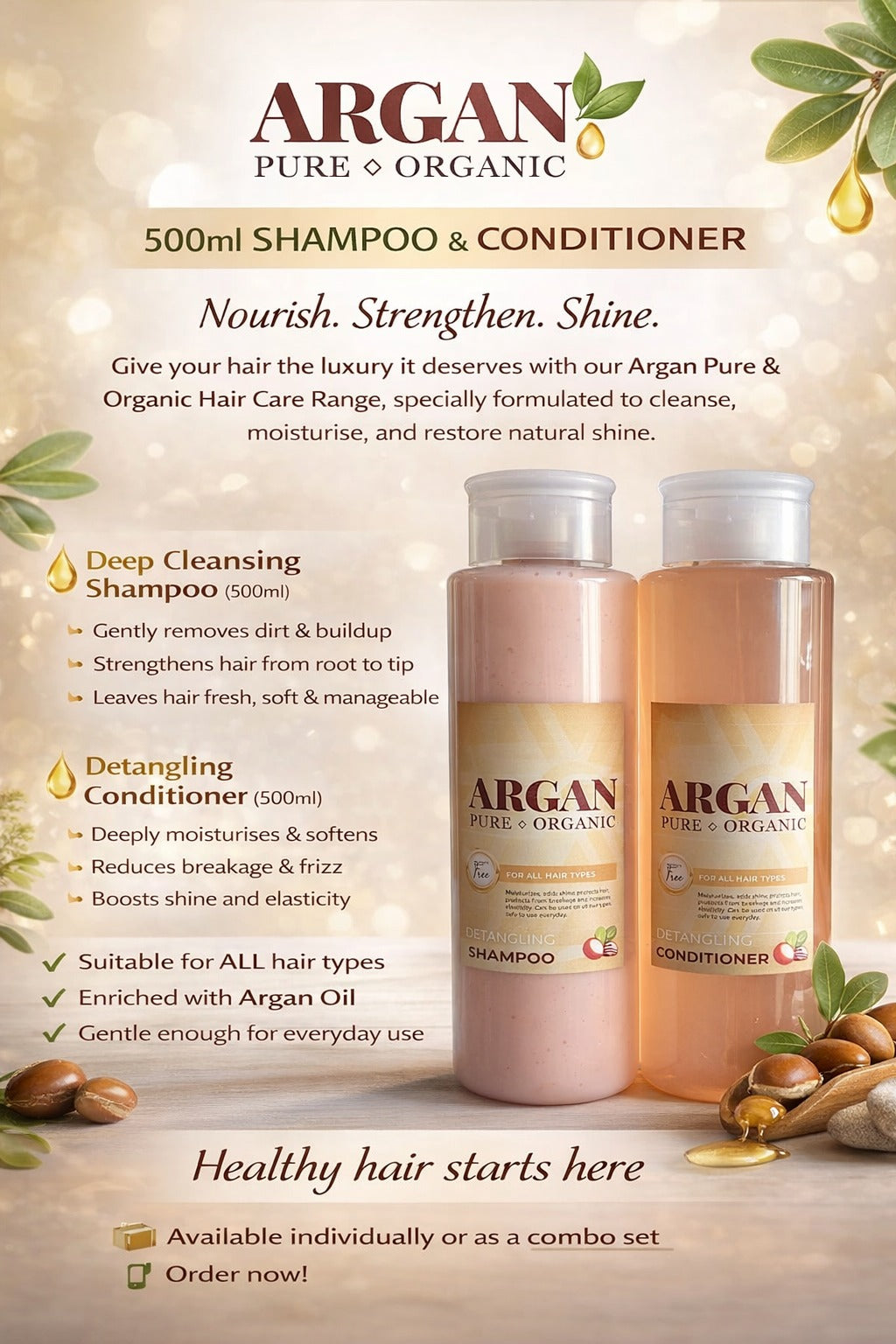 500ml Argan Sulphate Free Shampoo & Conditioner